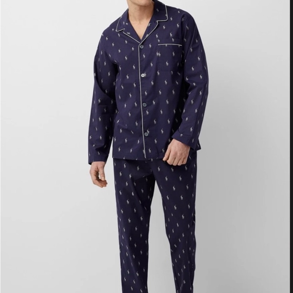NWOT Polo by Ralph Lauren Navy Pajama Set with Repeat Logo Top XL bottom 2XL - Picture 3 of 12